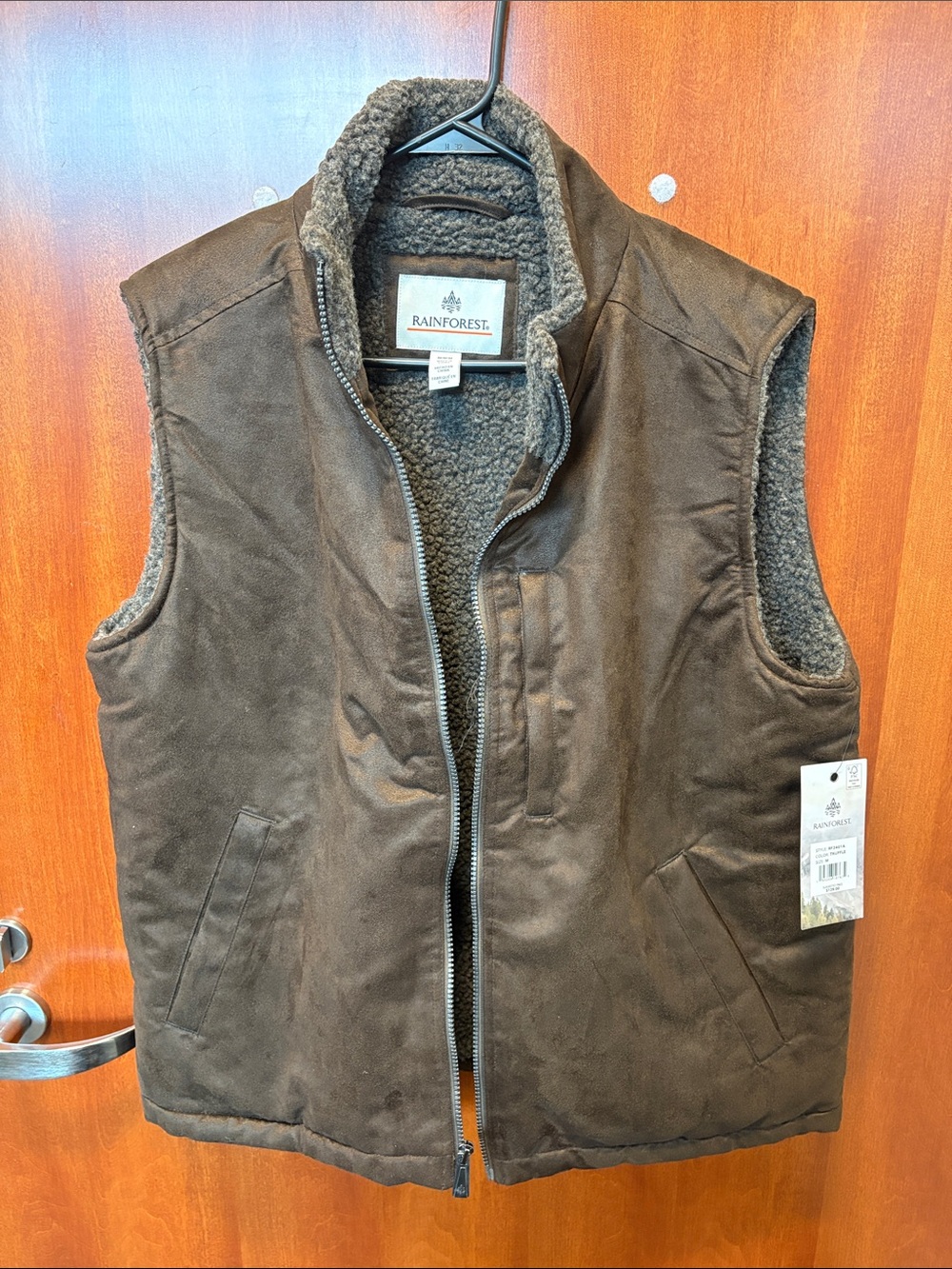 RAINFOREST Men's Dark Brown Sherpa-Lined Zip Vest